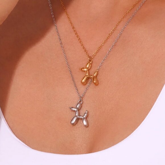 Silver Balloon Dog Pendant Necklace - Picture 2 of 5